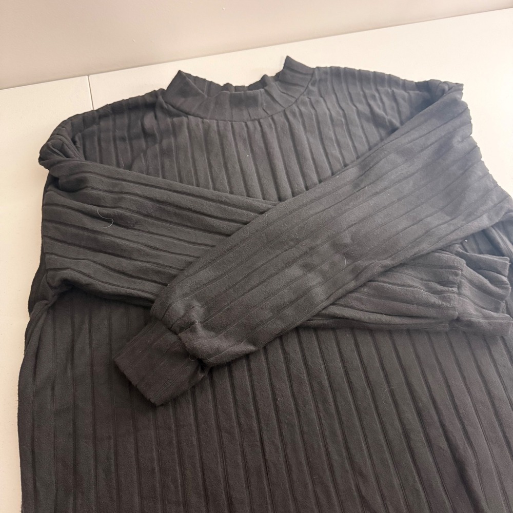 Black Ribbed Mock Neck Long Sleeve Top XXL Drop Shoulder Knit
